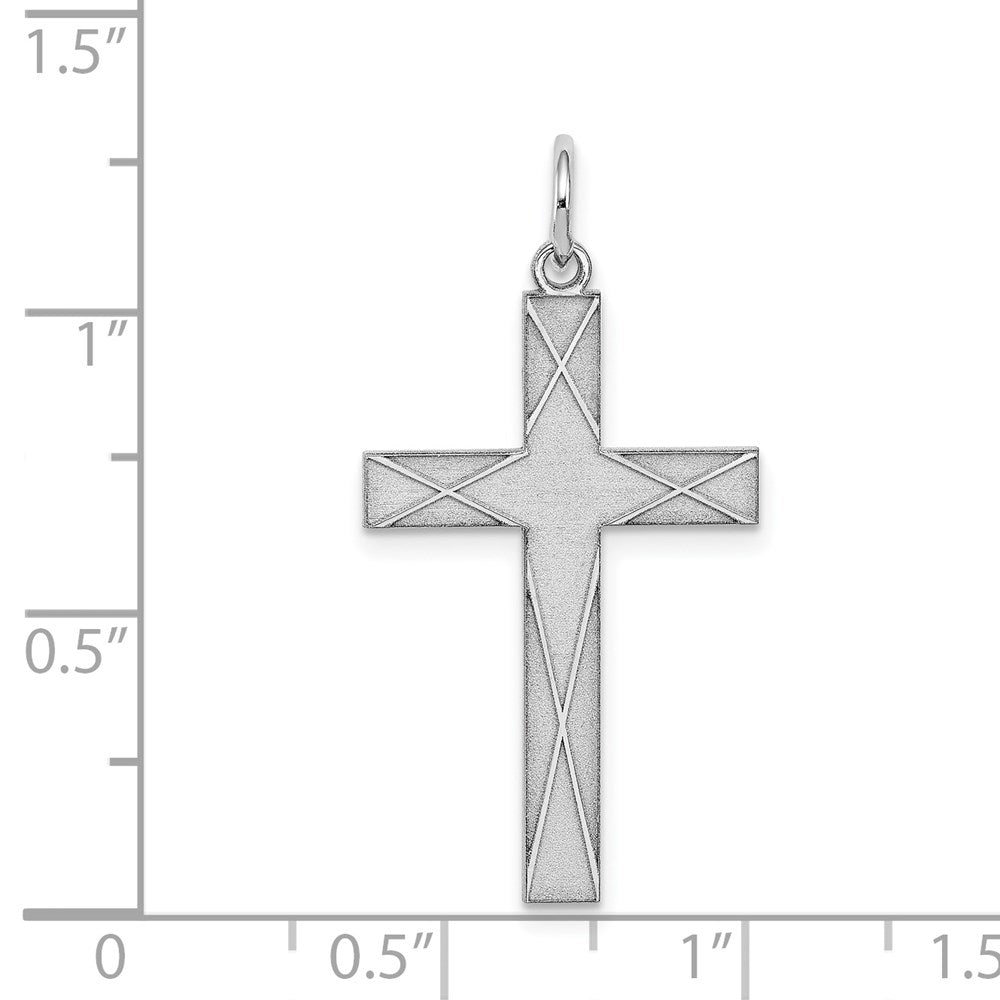 Sterling Silver Rhodium-plated Laser Designed Cross Pendant