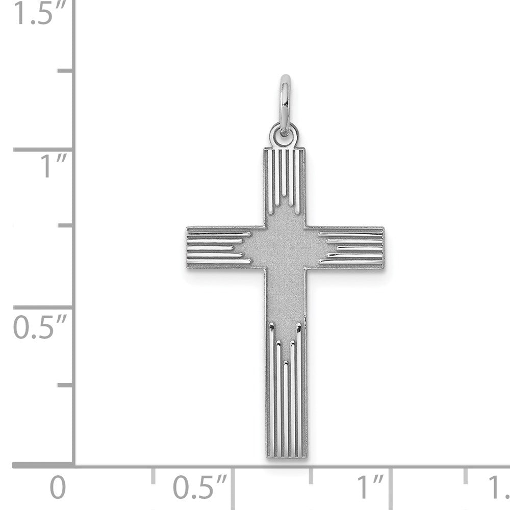 Sterling Silver Rhodium-plated Laser Designed Cross Pendant
