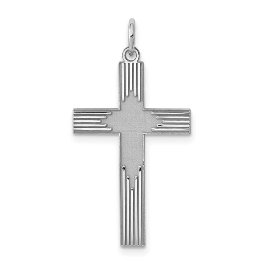 Sterling Silver Rhodium-plated Laser Designed Cross Pendant