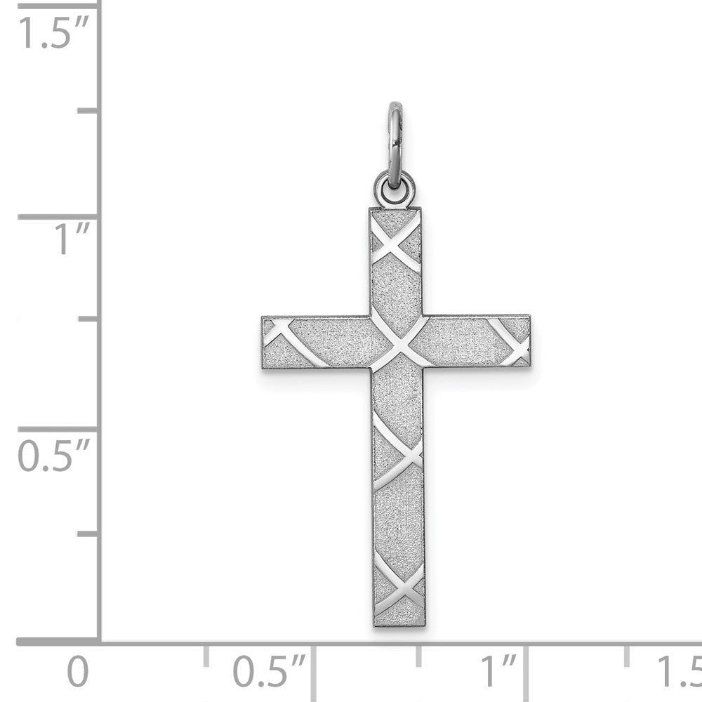 Sterling Silver Rhodium-plated Laser Designed Cross Pendant