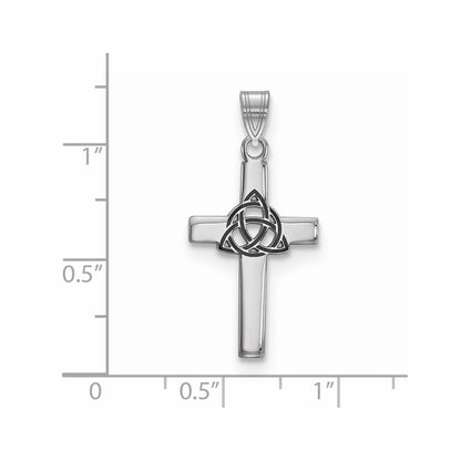 Sterling Silver Rhodium-plated Black Enameled Trilogy Cross Charm