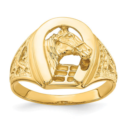 IB Goodman 10k Mens Polished Horseshoe with Horse in Center Ring