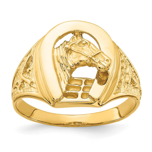 IB Goodman 10k Mens Polished Horseshoe with Horse in Center Ring