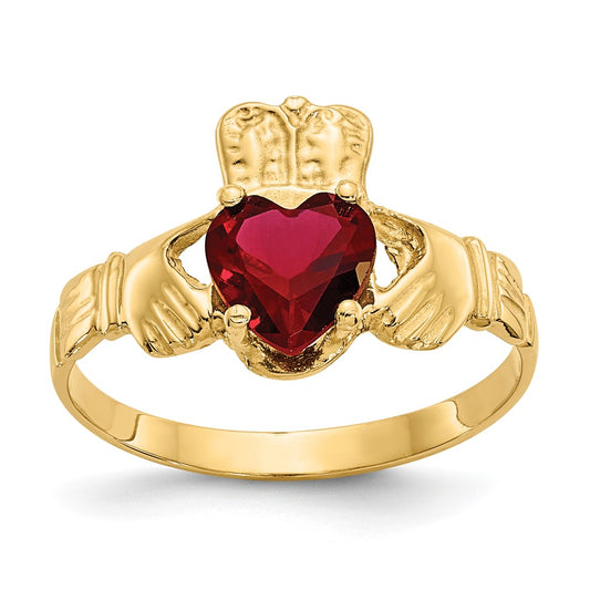 14k January CZ Heart Birthstone Claddagh Ring