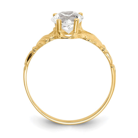 14k April CZ Heart Birthstone Claddagh Ring