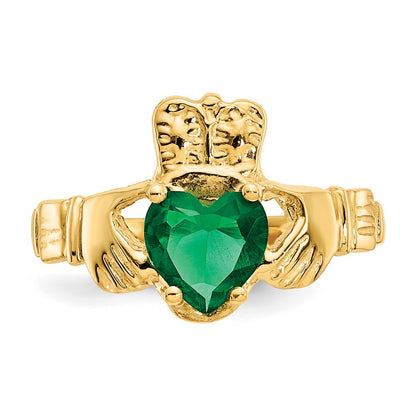 14k May CZ Heart Birthstone Claddagh Ring