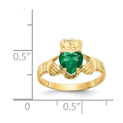 14k May CZ Heart Birthstone Claddagh Ring