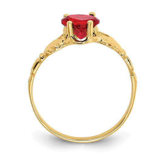 14k July CZ Heart Birthstone Claddagh Ring