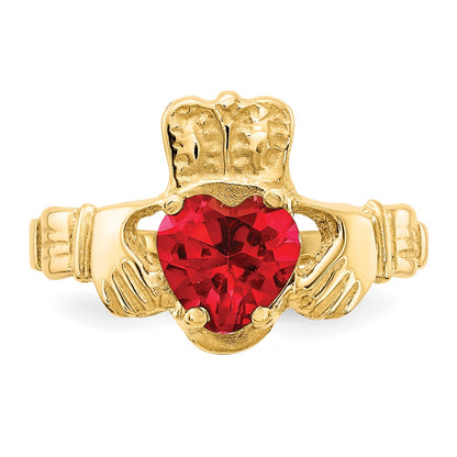 14k July CZ Heart Birthstone Claddagh Ring