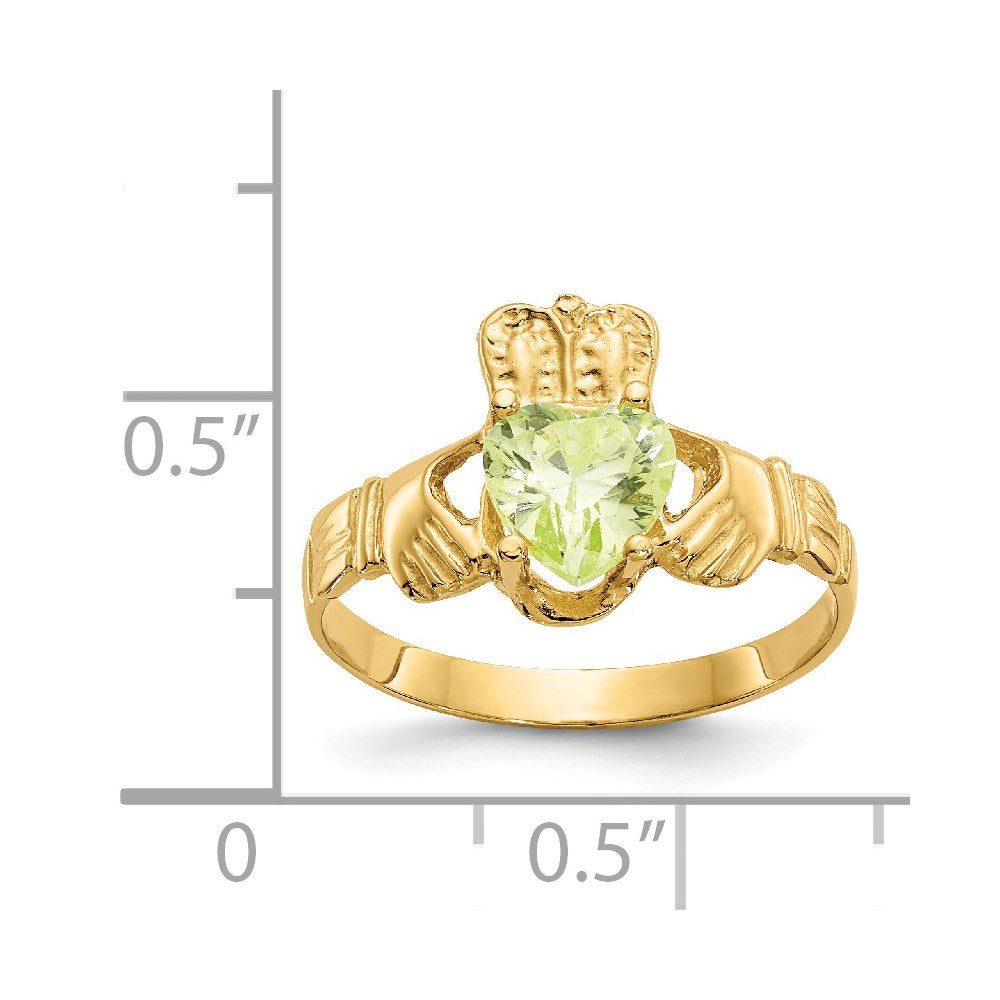 14k August CZ Heart Birthstone Claddagh Ring