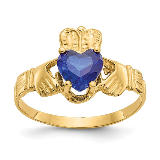 14k September CZ Heart Birthstone Claddagh Ring