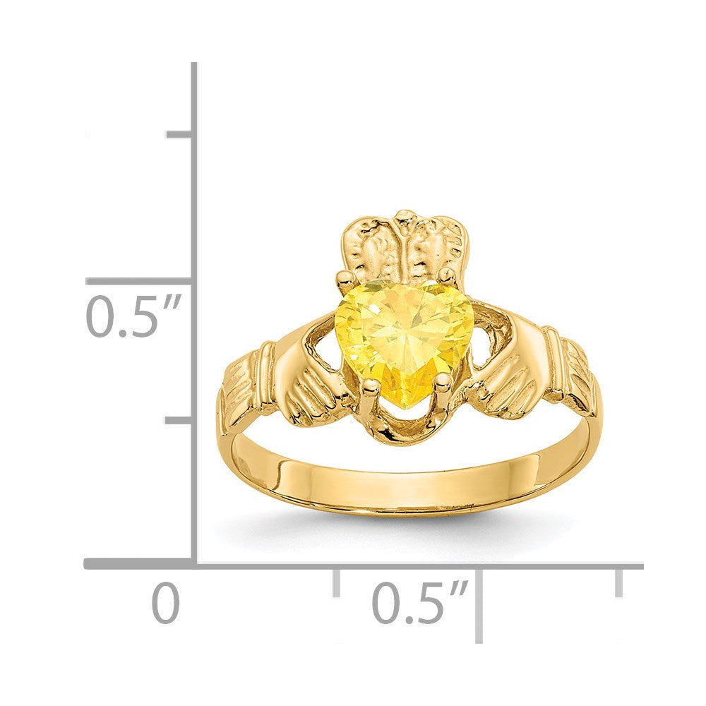 14k November CZ Heart Birthstone Claddagh Ring