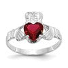 14k White Gold January CZ Heart Birthstone Claddagh Ring