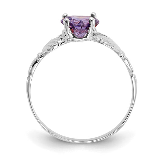 14k White Gold February CZ Heart Birthstone Claddagh Ring