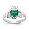 14k White Gold May CZ Heart Birthstone Claddagh Ring