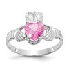 14k White Gold October CZ Heart Birthstone Claddagh Ring