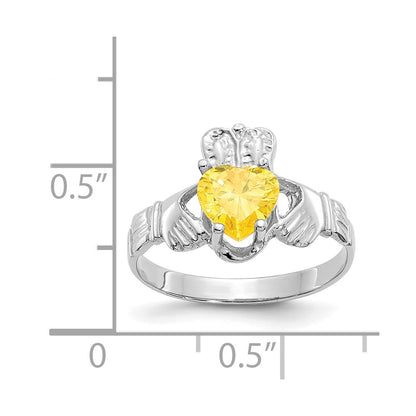 14k White Gold November CZ Heart Birthstone Claddagh Ring