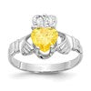 14k White Gold November CZ Heart Birthstone Claddagh Ring