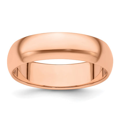 14k Rose Gold 6mm Half Round Wedding Band Size 8.5