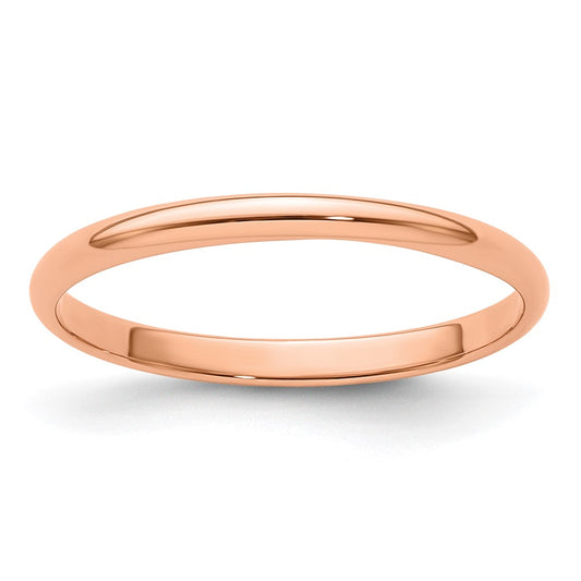 14k Rose Gold 2mm Lightweight Half Round Wedding Band Size 7.5
