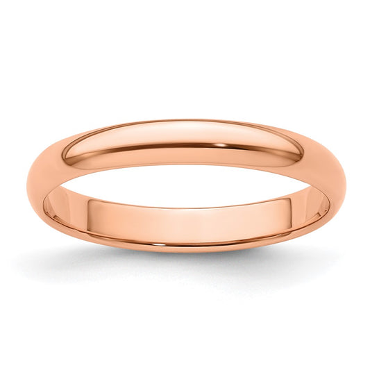 14k Rose Gold 3mm Lightweight Half Round Wedding Band Size 10