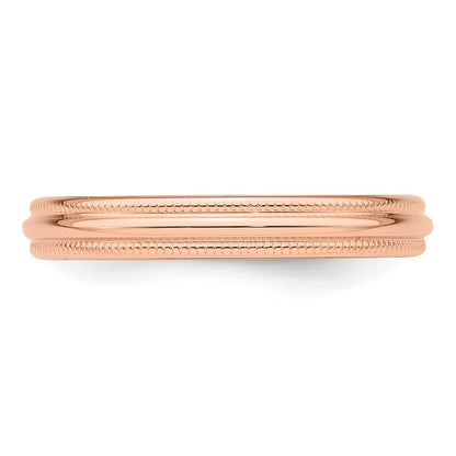 14k Rose Gold 3mm Milgrain Half-Round Wedding Band Size 9