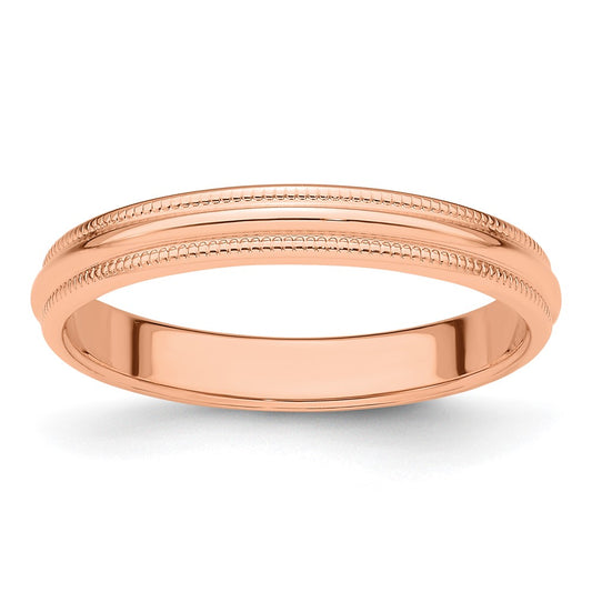 14k Rose Gold 3mm Milgrain Half-Round Wedding Band Size 9