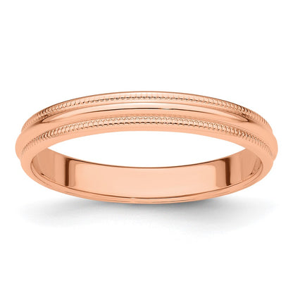 14k Rose Gold 3mm Milgrain Half-Round Wedding Band Size 7.5