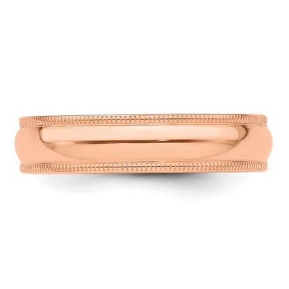 14k Rose Gold 5mm Milgrain Half-Round Wedding Band Size 6.5