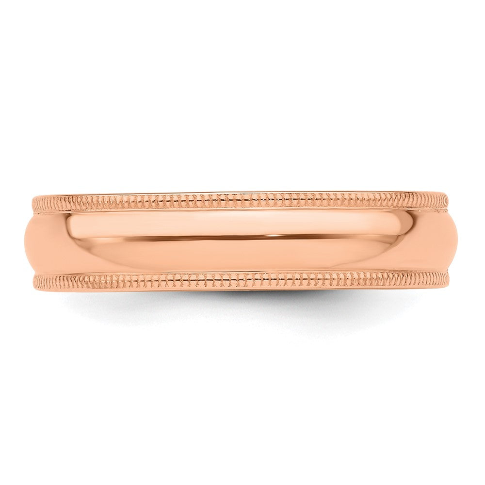 14k Rose Gold 5mm Milgrain Half-Round Wedding Band Size 8