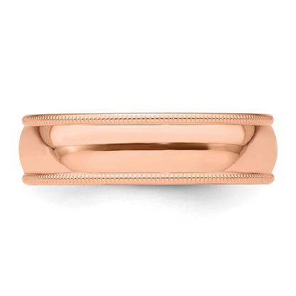 14k Rose Gold 6mm Milgrain Half-Round Wedding Band Size 8
