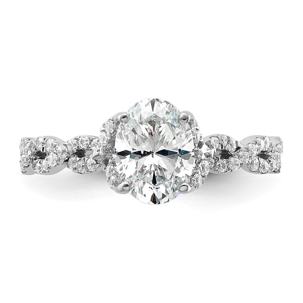 14k White Gold Diamond Oval Semi-mount Criss-Cross Engagement Ring