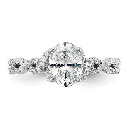14k White Gold Diamond Oval Semi-mount Criss-Cross Engagement Ring