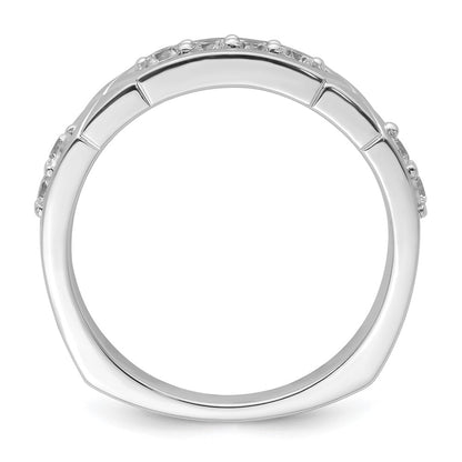 14k White Gold Polished & Satin Grooved Diamond Mens Wedding Band