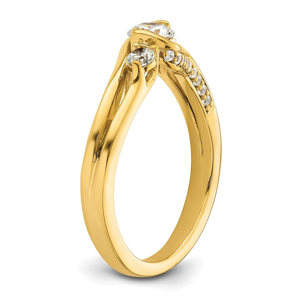14k Three Stone Bezel Center Diamond Semi-Mount Including 2-2.5mm Side Stones Engagement Ring