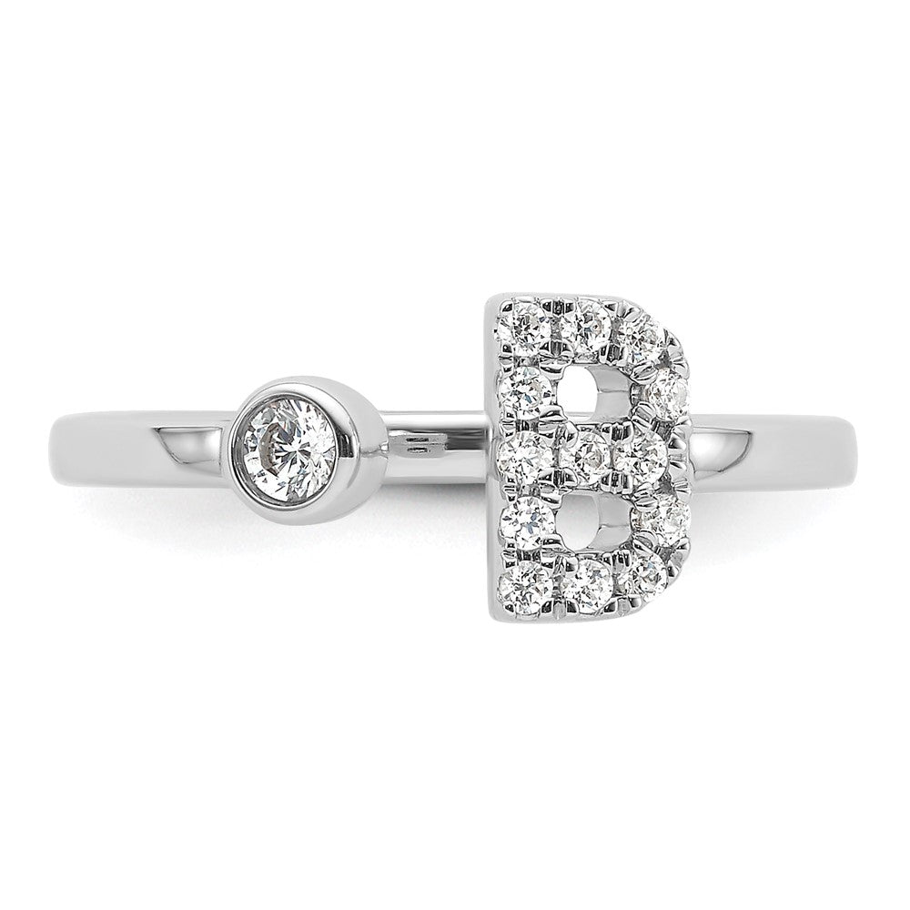 14k White Gold 1/5 carat Lab Grown Diamond VS/SI+ G+ Complete Initial B Adjustable Ring