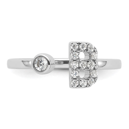 14k White Gold 1/5 carat Lab Grown Diamond VS/SI+ G+ Complete Initial B Adjustable Ring