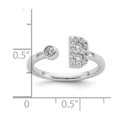 14k White Gold 1/5 carat Lab Grown Diamond VS/SI+ G+ Complete Initial B Adjustable Ring