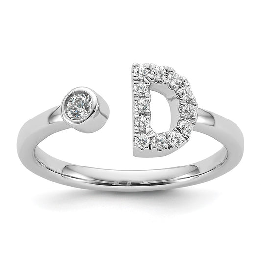 14k White Gold 1/5 carat Lab Grown Diamond VS/SI+ G+ Complete Initial D Adjustable Ring