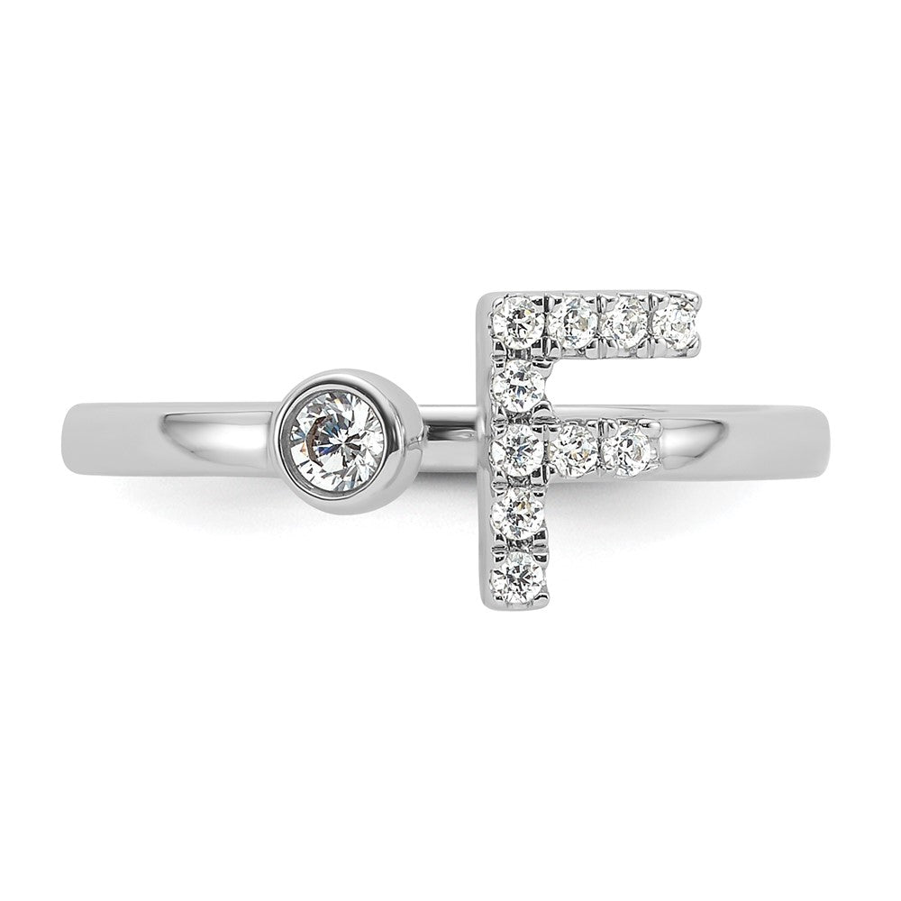 14k White Gold 1/6 carat Lab Grown Diamond VS/SI+ G+ Complete Initial F Adjustable Ring