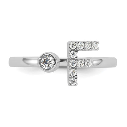 14k White Gold 1/6 carat Lab Grown Diamond VS/SI+ G+ Complete Initial F Adjustable Ring