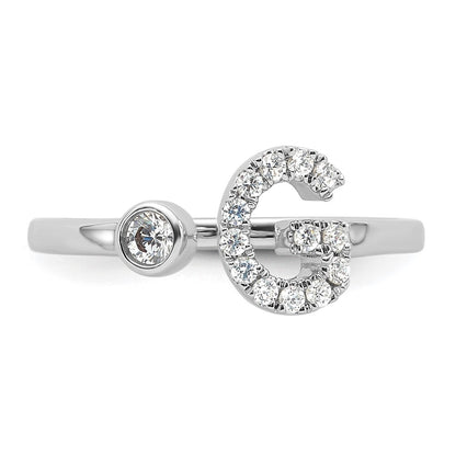 14k White Gold 1/5 carat Lab Grown Diamond VS/SI+ G+ Complete Initial G Adjustable Ring