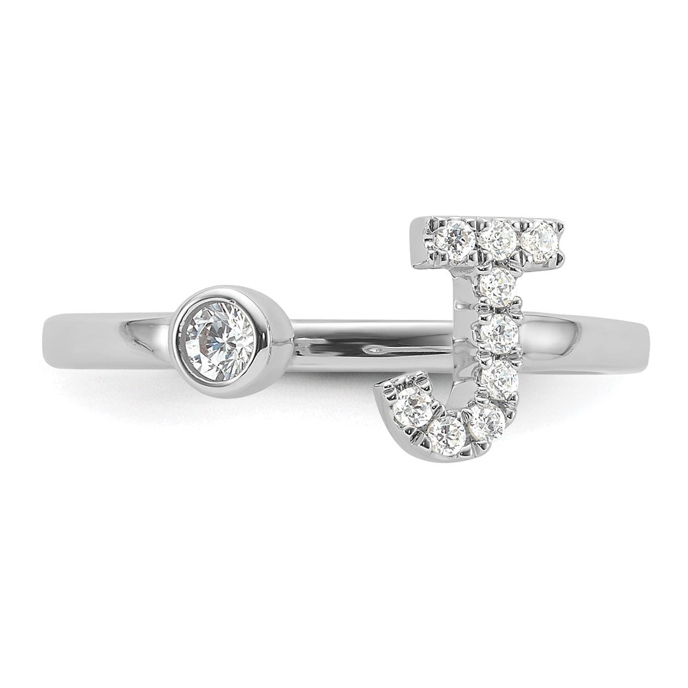 14k White Gold 1/6 carat Lab Grown Diamond VS/SI+ G+ Complete Initial J Adjustable Ring