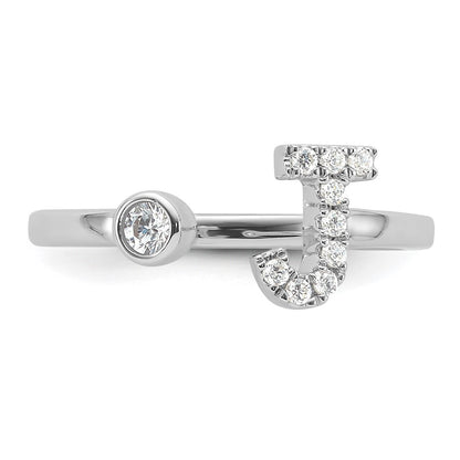 14k White Gold 1/6 carat Lab Grown Diamond VS/SI+ G+ Complete Initial J Adjustable Ring