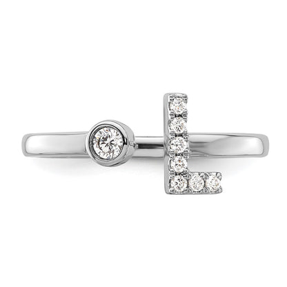 14k White Gold 1/8 carat Lab Grown Diamond VS/SI+ G+ Complete Initial L Adjustable Ring