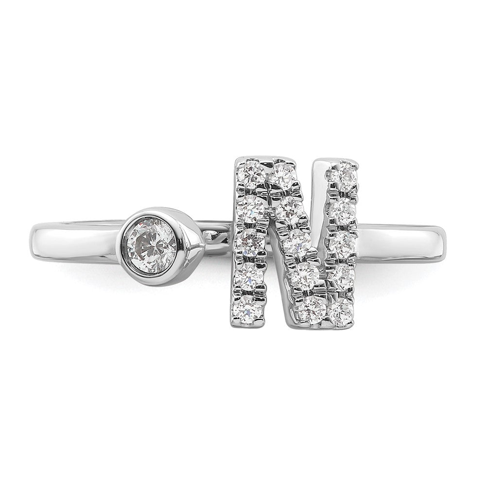 14k White Gold 1/5 carat Lab Grown Diamond VS/SI+ G+ Complete Initial N Adjustable Ring