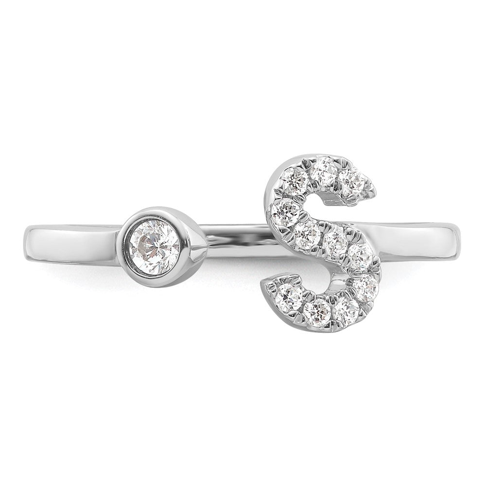 14k White Gold 1/6 carat Lab Grown Diamond VS/SI+ G+ Complete Initial S Adjustable Ring