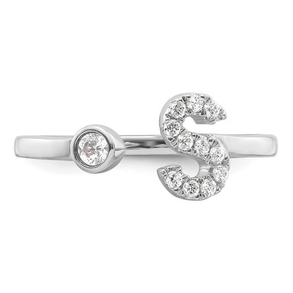 14k White Gold 1/6 carat Lab Grown Diamond VS/SI+ G+ Complete Initial S Adjustable Ring