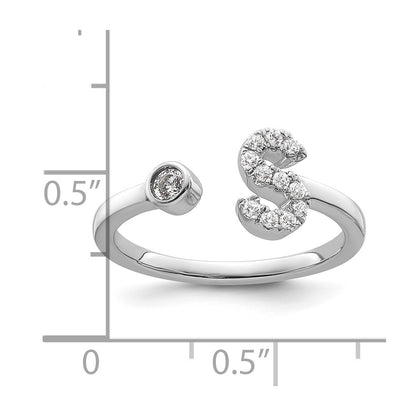 14k White Gold 1/6 carat Lab Grown Diamond VS/SI+ G+ Complete Initial S Adjustable Ring