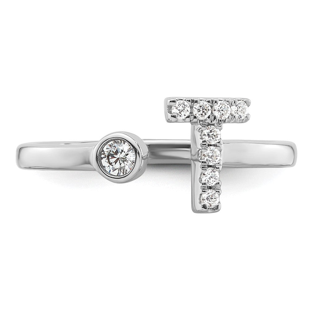14k White Gold 1/6 carat Lab Grown Diamond VS/SI+ G+ Complete Initial T Adjustable Ring